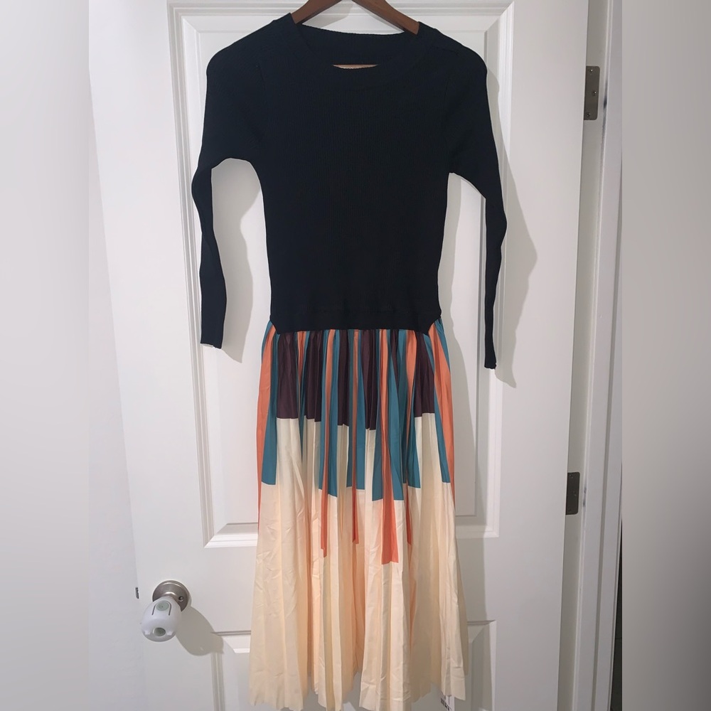 Elegant Long Sleeve Colorblock Dress